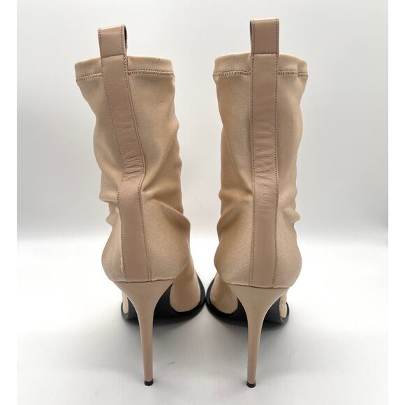 AMIRI Sock Bootie Stiletto Heel Womens 10.5 Tan Neoprene Pointed Leather Cap Toe - Picture 3 of 16